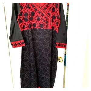 Black and Red Embroidered Kurta